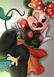 absurd_res accessory anthro big_breasts breasts clothed clothing darkfang100 disney female gloves hair_accessory handwear hi_res mammal mature_(disambiguation) minnie_mouse monster mouse murid murine orgasm penetration rodent solo tentacle