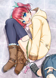 1boy anal aneros aogiri_penta blue_eyes boots clothed_masturbation clothing crossdressing cum discreet_vibrator ejaculation femboy highres josoona_ecstasies legwear male male_only masturbation public_vibrator red_hair scarf skirt solo_focus stockings tajiri_kazumi thighhighs tied_hair trap twintails used_aneros vibrator vibrator_under_clothes