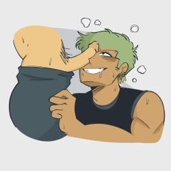 blush dee_dar dick_on_face eager ear_piercing isgoodstuff one_piece roronoa_zoro yaoi