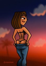 1girls artist_name ass black_bra black_thong bra brown_hair brown_skin courtney_(tdi) thong total_drama_island undressing vaultman