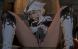 1girls 3d anus armored_female au_ra blender clothed_female female female_only final_fantasy final_fantasy_xiv gambeson hat horned_female horned_humanoid horns ingame_model inviting inviting_viewer knee_boots laying_on_back legs_apart limbal_ring notablyfishy pale_skin panties_aside pauldrons player_character raen scales showing_off showing_pussy spread_pussy sunglasses thighs tinted_eyewear white_hair