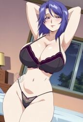 1girls ai_generated aniyome_wa_ijippari arms_up bare_arms bare_legs bare_midriff bare_shoulders bare_thighs barely_clothed big_breasts blue_hair bra breasts busty cleavage cleft_of_venus curvaceous curvaceous_female curvaceous_figure curves curvy_body curvy_female curvy_figure curvy_hips curvy_thighs facing_viewer female female_focus front_view hips hourglass_figure katsuragi_mai large_breasts lingerie lingerie_only looking_at_viewer midriff milf mostly_nude purple_eyes seductive seductive_eyes seductive_gaze seductive_look seductive_pose seductive_smile short_hair smile smiling smiling_at_viewer sole_female solo solo_female solo_focus tagme thick_thighs thighs thong wide_hips