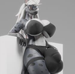 1futa 3d 3d_(artwork) anthro ass ball_bulge balls big_ass big_balls big_breasts big_butt breasts breasts_bigger_than_head bulge bulge_through_clothing clothing curvaceous curvy curvy_figure fishnets fit_futanari flaccid furry futa_only futanari garter_straps glasses gunslinger_(xazter3d) huge_balls huge_breasts hyena legwear long_hair looking_at_viewer mostly_clothed orange_eyes slim_waist solo solo_futa tagme thick_thighs top_heavy voluptuous voluptuous_futanari white_hair wide_hips xazter3d