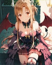 ai_generated asuna_(sao) breasts brown_eyes brown_hair demon_girl female solo spasibo15 sword_art_online yuuki_asuna