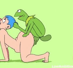 1boy 1boy1girl 1girls 2d 2d_animation animated ass balls big_penis blank_background blue_hair blue_hair_female breasts bulge completely_nude completely_nude_female doggy_style female grabbing_hair grabbing_ponytail green_background implied_vaginal kermit_the_frog longer_than_10_seconds loop male moaning muppets nipples nude nude_female penetration penis_vein perching_position sex shorter_than_30_seconds sound sound_effects tagme video