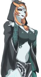 big_breasts black_clothing body_markings cloak hair_ornament ilo_a5 jewelry looking_at_viewer midna red_eyes red_hair tagme the_legend_of_zelda the_legend_of_zelda:_twilight_princess thin_waist twili twili_midna twilight_princess two_tone_body two_tone_skin white_background yellow_sclera