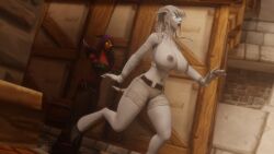 2girls 3d big_breasts black_hair blizzard_entertainment draenei elly_(draenei) eredar female_only horns huge_breasts morilymory original_character red_skin thick_thighs topless voluptuous voluptuous_female warcraft white_hair white_skin wide_hips world_of_warcraft