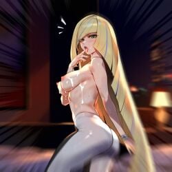 ai_generated artist_request blonde_hair green_eyes labelle lusamine_(pokemon) milf pokemon