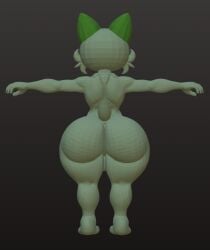 1boy 3d 3d_(artwork) animal_ears ass ass_focus back barefoot black_background colored_skin completely_nude facing_away from_behind full_body green_skin grey_background kneepits legs median_furrow multicolored_skin nintendo nude outstretched_arms pokémon_(species) pokemon ryanprisma3d short_hair simple_background solo spread_arms sprigatito standing tail thick_thighs thighs uncensored wide_hips