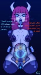 1girls android blue_skin bondage breasts chastity_device cybergore decapitation desperation dismemberment entrails exposed_endoskeleton gore heart-shaped_pupils heart_eyes heavy_breathing huffing l1l-1f_(luckylily4) long_tongue luckylily4 lustful_gaze open_mouth pasties purple_hair robot robot_girl solo_female solo_focus