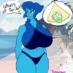 2girl 2girls ass big_ass big_breasts blonde_hair blue_bikini blue_bikini_bottom blue_bikini_only blue_bikini_top blue_body blue_eyes blue_hair blue_skin breasts female_only green_skin huge_ass huge_breasts lapis_lazuli_(steven_universe) large_ass large_breasts navel peridot_(steven_universe) short_hair steven_universe thedomely thick_ass thick_body thick_breasts thick_butt thick_hips thick_legs thick_thighs voluptuous voluptuous_female wide_hips