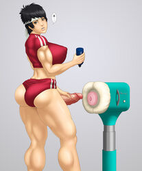 1futa artificial_vagina ass black_hair breasts brown_eyes capcom chroma erect_nipples erection futa_only futanari hair headband human intersex large_breasts large_penis lube penis sakura_kasugano short_hair solo standing street_fighter tomboy veiny_penis