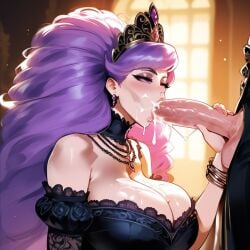 1boy 1boy1girl 1girls ai_generated big_breasts blowjob breasts cum_in_mouth digbyai dominant_female dress fellatio female femdom fluffy_hair gentle_femdom jewelry massive_breasts mature mature_female milf oral original original_character poofy_hair purple_eyes purple_hair straight the_duchess_(digbyai) tiara