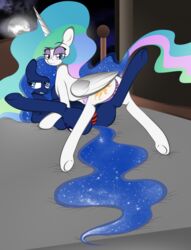 alicorn equine friendship_is_magic horse my_little_pony on_bed panties pony presenting princess_celestia_(mlp) princess_luna_(mlp) smooth_skin v-d-k