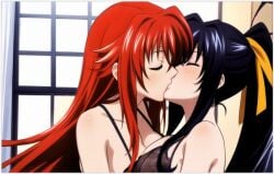 2girls ai_generated akeno_himejima flirting girly high_school_dxd kissing lesbian_couple lesbian_domination lesbian_kiss lesbian_sex lingerie lovers rias_gremory yuri yuri yuri