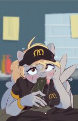 anthro blush derpy_hooves drafthoof duo fellatio female friendship_is_magic hasbro hi_res looking_at_viewer male male/female masturbation my_little_pony oral penile sex solo_focus