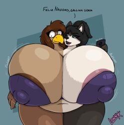 2_heads 2girls accipitrid accipitriform anthro avian big_breasts bird bra breast_expansion breast_growth breasts canid canine canis cleavage clothed clothing conjoined domestic_dog duo eagle english_text expansion female female/female growth hi_res huge_breasts husky hyper hyper_breasts kayla_(lonnyk) lesbian lonnyk mammal multi_head nipple_outline nordic_sled_dog overweight overweight_female spitz text underwear yuri