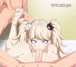 animated blonde_hair blowjob blue_eyes danganronpa danganronpa:_trigger_happy_havoc danganronpa_(series) danganronpa_1 danganronpa_2:_goodbye_despair danganronpa_3 danganronpa_v3 enoshima_junko feet foot_fetish footjob junko_enoshima loop looping_animation zeojen