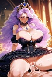 1boy 1boy1girl 1girls ai_generated big_breasts breasts cowgirl cowgirl_position digbyai dominant_female dress female female_on_top femdom fluffy_hair gentle_femdom jewelry massive_breasts mature mature_female milf original original_character penetration poofy_hair purple_eyes purple_hair riding sex straight the_duchess_(digbyai) tiara vagina vaginal_penetration vaginal_sex