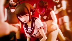 1boy 1girls 3d amateurthrowaway animated black_hair danganronpa danganronpa_ultra_despair_girls dark_hair doggy_style eyes_rolling_back fat_ass female female_focus from_behind green_eyes implied_penetration masked_male music naegi_komaru no_underwear pale-skinned_female pale_skin penetration plap public_sex school_uniform schoolgirl shirt sound tagme unknown_artist video white_shirt