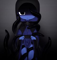 :d black_(sprunki) black_x_jevin blue_body blue_skin frown grey_background highres hoodie incredibox_mod jevin_(sprunki) open_mouth pomokoro sprunki tentacle