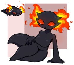 1girls 2025 anthro anthrofied big_breasts black_body black_skin black_tail breasts female female_only fire_salamander fire_salamander_(nuclear_throne) lying nuclear_throne red_eyes sharp_claws solo thick_thighs thighs vrachos