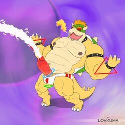 1boy animated bara bowser cum fire lovkuma male_only mario_(series) muscles muscular nintendo open_mouth penis red_eyes solo spike tail yellow_skin