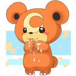 2014 anthro barefoot bear blush claws cum cum_on_face cum_on_hand cum_on_stomach cute female fur happy mammal messy nintendo nude orgasm pokemon pussy raised_arm round_ears smile solo standing teddiursa toe_claws unknown_artist video_games