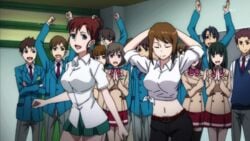 animated bouncing_breasts breasts dancing female female_focus kakumeiki_valvrave multiple_boys multiple_girls schoolgirl skirt