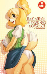 2014 2d animal_crossing anthro anthromorph ass blonde_hair brown_eyes female full_color furry isabelle_(animal_crossing) medium_breasts nintendo no_humans office_lady panties short_hair skirt_caught_on_tail smiling solo straight_hair thick_thighs thighs thingsmart uncensored upskirt wardrobe_malfunction white_panties