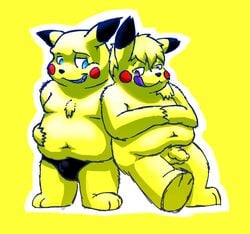 anthro belly chubby feraligatr7 fur male male_only multiple_males nintendo penis pikachu pokemon smile standing tagme uncut underwear video_games yellow_fur