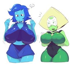 ... 2024 2girls blue_eyes blue_hair blue_skin blue_skirt blush breasts cleavage clothing colored_skin covered_navel curvaceous edalv female female_only forehead_jewel gem_(species) green_skin high_resolution huge_breasts lapis_lazuli_(personification) lapis_lazuli_(steven_universe) large_breasts leotard multiple_girls navel peridot_(steven_universe) short_hair simple_background skirt spoken_ellipsis steven_universe thick_thighs thighs very_high_resolution white_background wide_hips