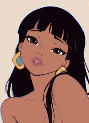 1girls bare_shoulders black_hair brown_eyes chel chel_(the_road_to_el_dorado) earrings female lips looking_at_viewer mewmirth tan-skinned_female tan_skin the_road_to_el_dorado