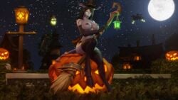 1girls 3d big_breasts black_hair blizzard_entertainment blue_skin curvy_figure draenei female halloween horns huge_breasts jack-o'-lantern morilymory mory nude original_character pinup pussy solo spread_legs stockings tail thick_thighs voluptuous voluptuous_female warcraft wide_hips witch_hat world_of_warcraft