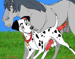 101_dalmatians 2014 2boys anal balls canine captain_(101_dalmatians) dalmatian disney equine feral furry furry_only gay holidaypup horse interspecies janusoberoth male male_only mammal penetration penis pongo precum saliva sex sheath size_difference yaoi