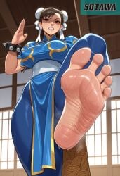 1girls ai_generated barefoot chun-li feet foot_fetish foot_focus leg_up smelly_feet sole_female soles sotawa steam street_fighter sweat sweatdrop sweating sweaty sweaty_feet thick_thighs toes wrinkled_feet