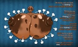 anthrofied bimbo bimbofied breasts breasts_bigger_than_head breasts_out click clicking cookie cookie_clicker cookies huge_breasts tagme text zeraniumz