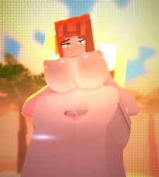 1girls 3d breasts cheyenne_quinn cuteskyler green_eyes looking_at_viewer looking_down_at_viewer mine-imator minecraft nipples nude orange_hair outside pussy shiny shiny_skin solo solo_female sun wide_hips