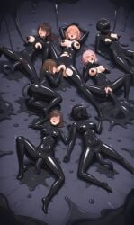 ahe_gao ai_generated anal_sex corruption double_penetration female_only group group_sex latex oral_penetration orgy skin_tight slime tentacle trembling vaginal_penetration yuri