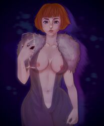 1girls arcane bob_cut breasts clothed clothed_female cyan_eyes exposed_breasts female freckles functionally_nude holding league_of_legends maddie_nolen medium_breasts nipples orange_hair petite petite_body petite_female riot_games sheepish_(artist) short_hair solo solo_focus tagme teamfight_tactics wine