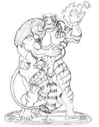 abs anthro ass balls biceps big_muscles crystal embrace feline fire fur furry jewelry lion magic male male_only mammal multiple_males muscles pecs penis plain_background rys_khyrsal sketch sudonym tiger uncut white_background yaoi