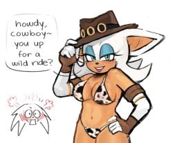 bikini cowboy_hat cowprint female furry knuckles_the_echidna male rouge_the_bat sonic_(series) sonic_the_hedgehog_(series) unaluu_nsfw