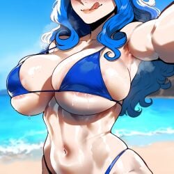 ai_generated armpits ass ass_focus beach big_ass big_breasts big_butt big_thighs bikini blue_hair blush closed_mouth clothing collarbone curvy curvy_female curvy_figure day dijiai fairy_tail female female_only focus from_front_position front_view highleg highleg_bikini hourglass_figure juvia_lockser looking_at_viewer navel nipples nsfw ocean outdoors round_ass round_butt selfie smug smug_face steam steaming_body sweat sweatdrop sweating sweaty thiccwithaq_(ai_style) thick thick_ass thick_butt thick_legs thick_thighs thighs tongue tongue_out wide_hips