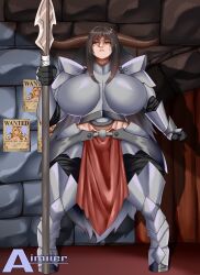 aimiierdraws armor cathiel_(praxxys_dangar) huge_breasts minotaur_female monster_girl