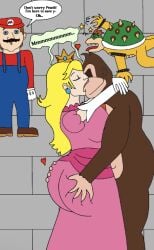 1girl3boys 1girls 3boys 3boys1girl ape ass ass_grab badkissingart blonde_female blonde_hair blonde_hair blonde_hair_female blue_earrings blue_eyes blue_overalls bowser brick_wall brown_fur cheating cheating_girlfriend closed_eyes crown cuckold dat_ass dialogue dress earring eyelashes female gloves green_shell groping human human_female human_male interspecies knocked_out kong love_heart love_hearts male mario mario_(series) moaning moustache nintendo non-human overalls pink_dress princess princess_peach red_hat red_shirt seeing_stars shirt speech speech_bubble straight surprised surprised_expression tagme tongue tongue_out zoophilia