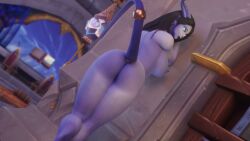 1girls 3d bent_over big_ass big_breasts black_hair blizzard_entertainment blue_skin curvy_figure draenei female horns huge_breasts looking_at_viewer looking_back morilymory mory nude original_character pinup pussy tail thick_thighs voluptuous voluptuous_female warcraft wide_hips world_of_warcraft