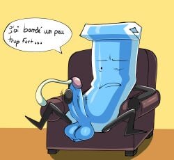 anthro cum cumshot french_text hfjone jerking_off julien_beaumont male_only masturbation object_shows objectification simple_background sofa_chair speech speech_bubble tirathecreator toothpaste_(hfjone)