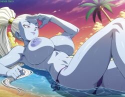 1girls absurd_res ai_assisted ai_generated anime ass beach big_nipples bikini bikini_bottom blue_eyes blue_skin breasts_out closed_mouth clouds colored_nipples colored_skin dragon_ball dragon_ball_super dragon_ball_z fat_ass female fingers hair hair_ornament hands high_resolution highres huge_breasts large_breasts legs long_hair long_ponytail looking_away looking_up midriff naked naughty_face naughty_smile nipples nude panda-ai panda_ai ponytail sideboob sky solo stable_diffusion stomach uncensored underboob vados wet white_hair