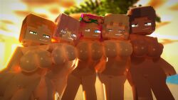 3d 5girls alex_(minecraft) arnie_(cuteskyler) beach breasts brown_eyes choker cuteskyler dark-skinned_female dark_skin glasses green_eyes light-skinned_female light_skin looking_at_viewer merica_(cuteskyler) mine-imator minecraft nude nude_female pink_eyes pink_hair pussy round_breasts round_glasses skyler_quinn sunset vanessa_mcloy