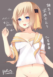 blonde_hair blue_eyes borrowed_character cum cum_on_body cum_on_lower_body female hsuliherng looking_at_viewer naked_shirt open_mouth original school_uniform serafuku short_hair simple_background solo tears